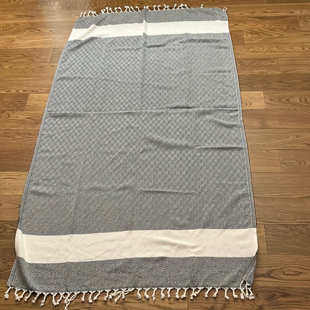 Hand Crafted Blue and White Woven Scarf Wrap